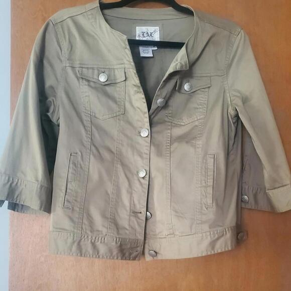 LAL Brand Khaki Green Jacket Silver Buttons Lightweight Stretch Material, Size M - Picture 1 of 8